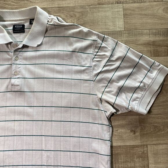 Izod Mens Shirt Short Sleeve Polo Size XXL Gray Striped 100% Cotton - Picture 2 of 7